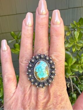 Custom High Grade Royston Turquoise Sterling Silver Ring Silversmith Made